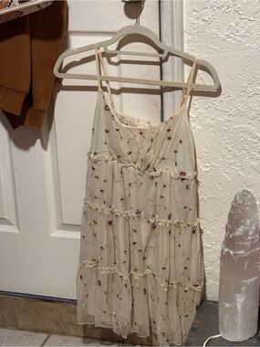 Altar'd State Cream Floral Embroidered Tiered Slip Dress